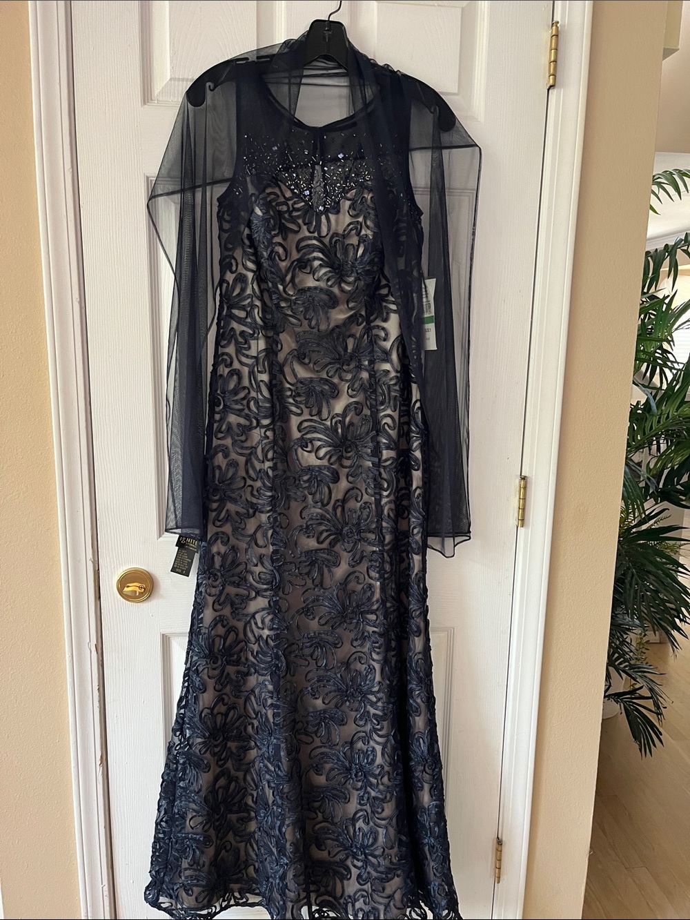Sleeveless Navy Embroidered Maxi Dress with Sheer Yoke - Picture 7 of 7
